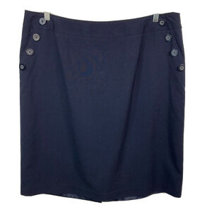 Judith‎ Hart Women Skirt Sz 18W Navy Blue Pencil Side Zip Sailor Buttons Lined